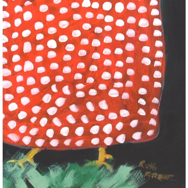 Red & White Spotted Folk Art Chicken Hen Painting by Ruth Arenz Including the Antiqued Gold Wood Frame For Sale - Image 4 of 6