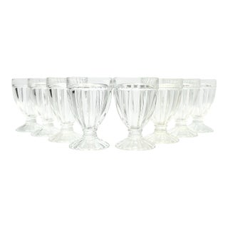 1970s Vintage Clear Ribbed Footed Juice Tumbler Glasses - Set of 8 For Sale