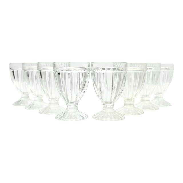 1970s Vintage Clear Ribbed Footed Juice Tumbler Glasses - Set of 8 For Sale