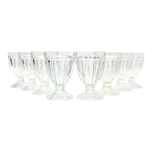 1970s Vintage Clear Ribbed Footed Juice Tumbler Glasses - Set of 8