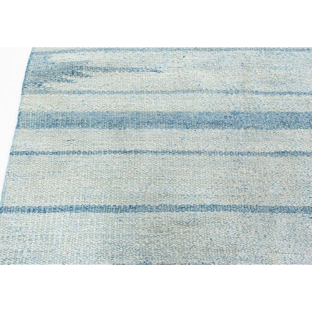 Doris Leslie Blau Vintage Indian Dhurrie Striped Blue Rug For Sale - Image 10 of 10