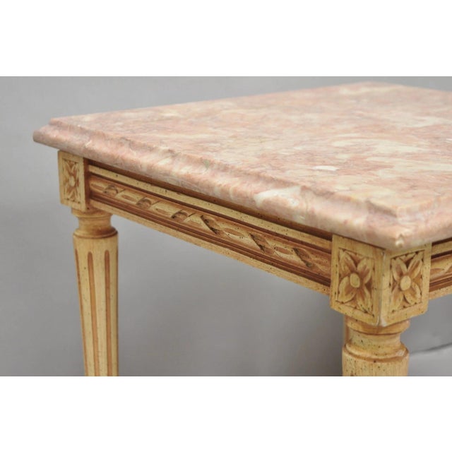 Vintage French Louis XVI Style Pink Marble Top Low Drinks Side Tables - A Pair For Sale - Image 10 of 16