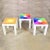 Amazing trio of mod pop art plastic parsons style square side tables in the style of Kartell or Syroco. With one table...