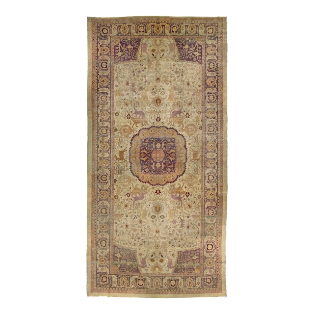 Antique Wool Rug Agra From the 1890s With Medallion Design For Sale