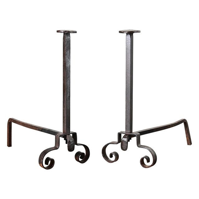 French Pair of 19th Century Hand-Forged Iron Andirons For Sale - Image 10 of 10