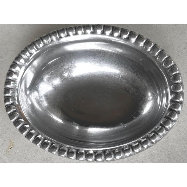 Circa 1980 Beaded Rim Byzantine-Inspired Mexican Pewter Oval Bowl & Underplate Set For Sale - Image 18 of 18