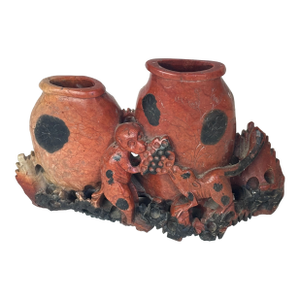 Small Early 20th Century Carved Soap Stone Vase With Animals