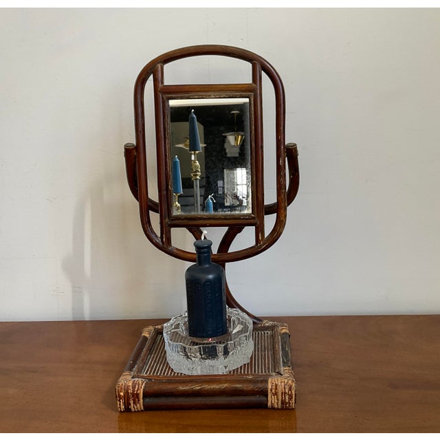 Vintage Italian Style Rattan & Bentwood Bamboo Vanity Tabletop Mirror For Sale - Image 17 of 18