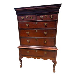 Antique American Georgian New England Style 2 Piece Solid Cherry Highboy Chest on Chest Late 1800s For Sale