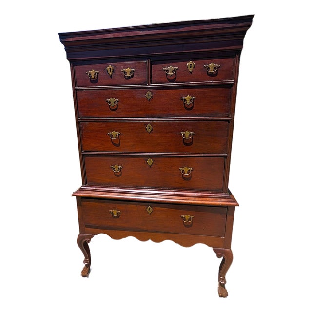 Antique American Georgian New England Style 2 Piece Solid Cherry Highboy Chest on Chest Late 1800s For Sale