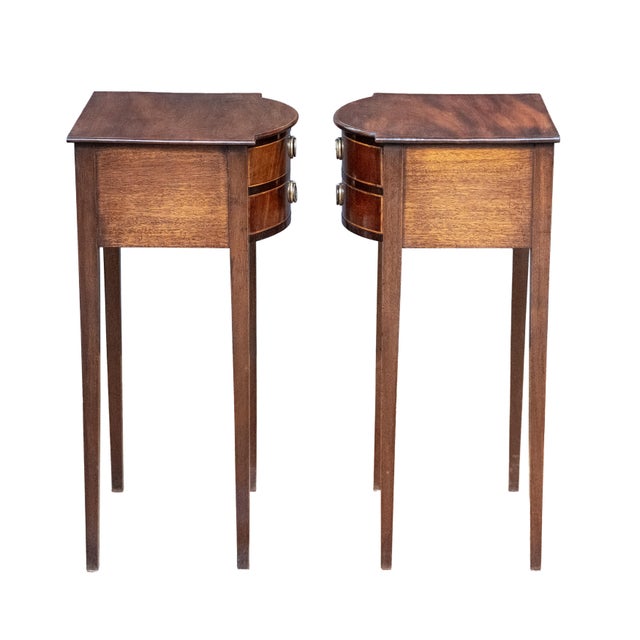 Brown French Bowfront Nightstands or Bedside Tables of Patinated Walnut - Sold as Pair For Sale - Image 8 of 11