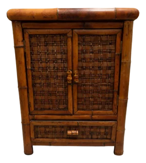 Vintage 1970s Honey-Toned Bamboo & Woven Rattan Cabinet