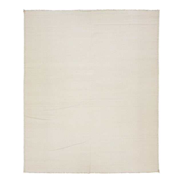 Modern Handmade Natural Beige Dhurrie Wool Rug For Sale