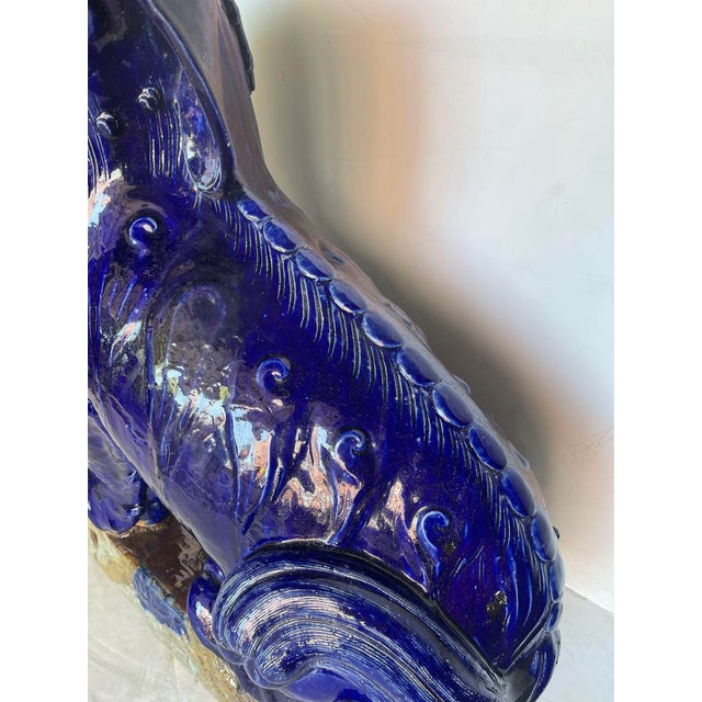 19thC. Oversized Chinese Cobalt Blue Glazed Earthenware Models of Mythical Beast For Sale - Image 10 of 12