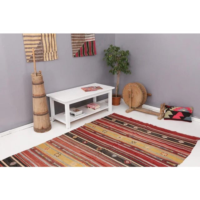Mid 20th Century Striped Vintage Turkish Kilim Rug For Sale In Los Angeles - Image 6 of 7