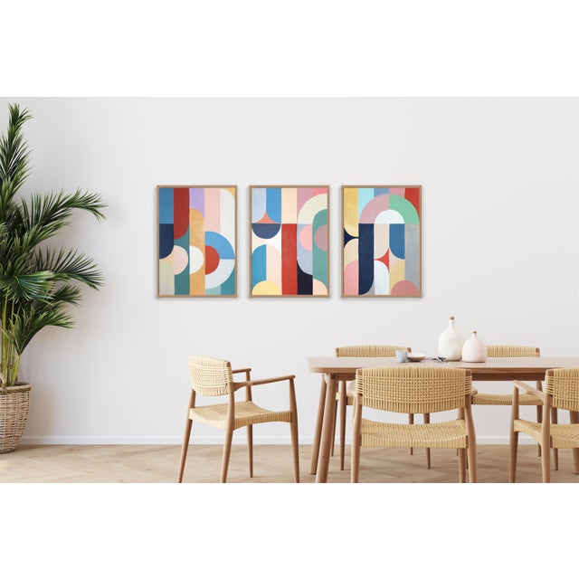 Slippery Slope by Natalia Roman is a contemporary geometric painting that evokes shifting atmospheres through a refined...
