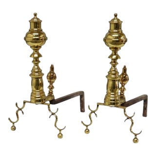 Federal Style Brass Beehive Fireplace Andirons C1920 For Sale