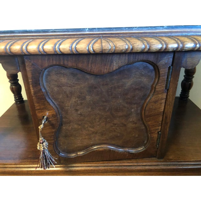 Copper Early 20th C. English Stone Marble Table Carved Tiger Oak For Sale - Image 8 of 9