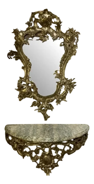 Bronze Wall Console and Mirror, 1960s, Set of 2