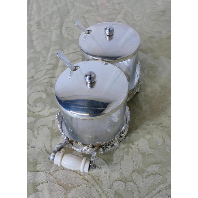 Metal Vintage Silver-Plated Conserve Pots on Stand, 1960, Set of 2 For Sale - Image 7 of 8