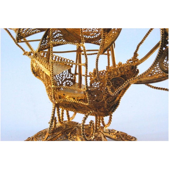 Silver Filigree Caravel with Enameled Crosses on the Sails and Mast, in Good conditions. Designed 1920 to 1949