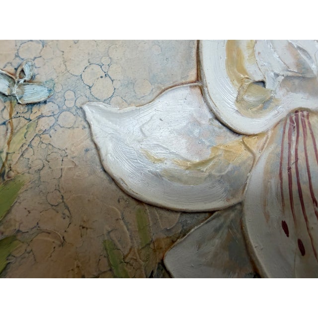 Realism Vintage Ramon Textured Floral Still Life Painting Lilies Framed Canvas Art For Sale - Image 3 of 12