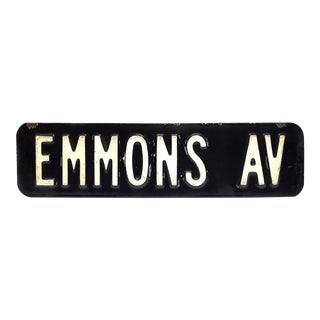 1950s Enamel and Metal Street Sign - "Emmons Av" - Sheepshead Bay, Brooklyn For Sale