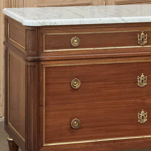 Antique French Louis XVI Mahogany Secretary ~ Commode With Carrara Marble For Sale - Image 9 of 15