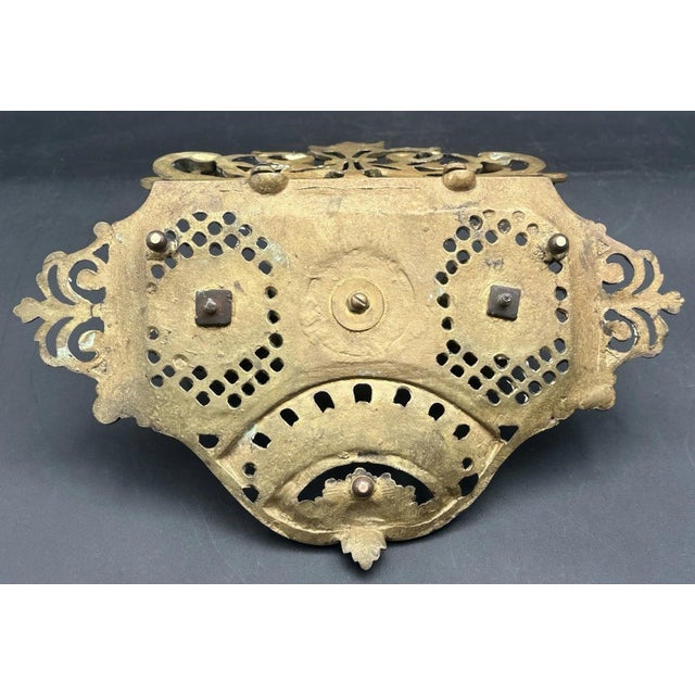 Antique Double Inkwell Ornate Brass Figural Lion Head Beast Mythical Scroll For Sale - Image 10 of 16