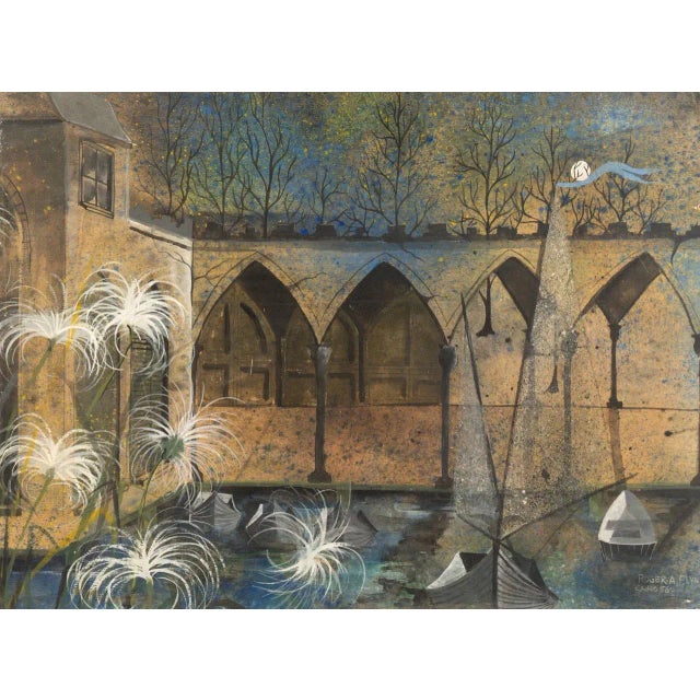 'Moonlit Harbor, Cairo Painting' by Roger A. Flynn, 1956; Cooper Union New York For Sale