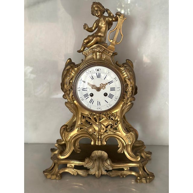 French 19thC French Maker Louis XVI Gold Ormolu Bronze Mantel Clock, 1 For Sale - Image 3 of 18