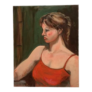 Vintage Original Portrait Painting of a Woman by the Window