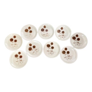Ceramic Plates with Thistle Motifs, France, 1970s, Set of 9 For Sale
