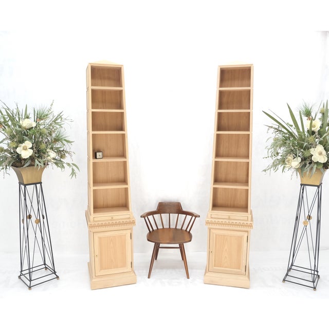 Pair New Unfinished Baker Obelisk Shape Double Sided 360 Degree Walnut Bookcases For Sale - Image 17 of 18