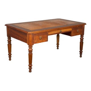 19th Century Country French Louis Philippe Provincial Walnut Writing Desk W/ Leather Top For Sale