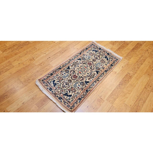 Persian Vintage Persian Nain Area Rug, Hand-Knotted Wool & Silk, Floral Pattern, 2x4, Ivory & Blue For Sale - Image 3 of 13