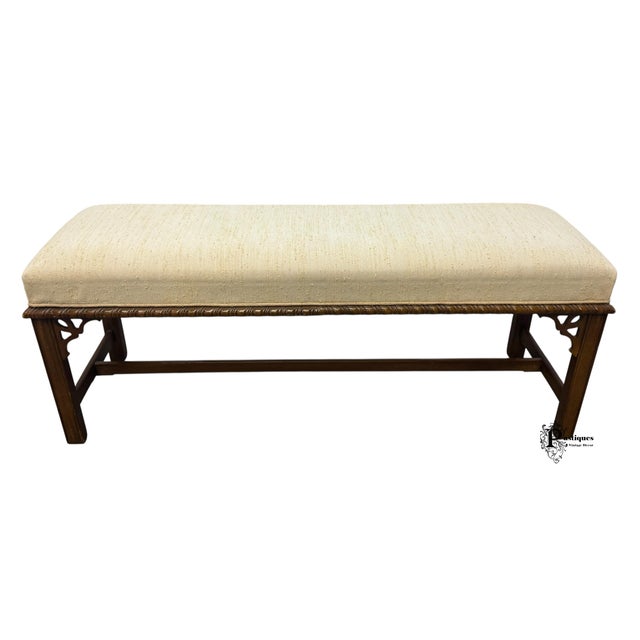 Vintage Traditional Chippendale Style Bench featuring High Quality Hardwood Frame, Beautiful Carved Accents, and Ivory...