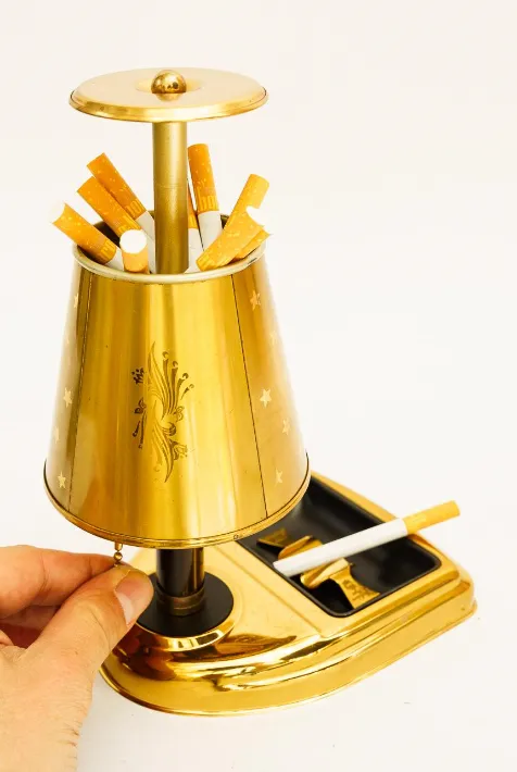 60s cigarette holder Vintage Golden Age Cigarette Holder Dispenser Lamp Metal