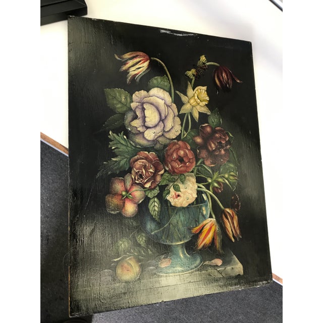 Ebony Framed Painted Floral Flowers Still Life on Board For Sale - Image 8 of 13