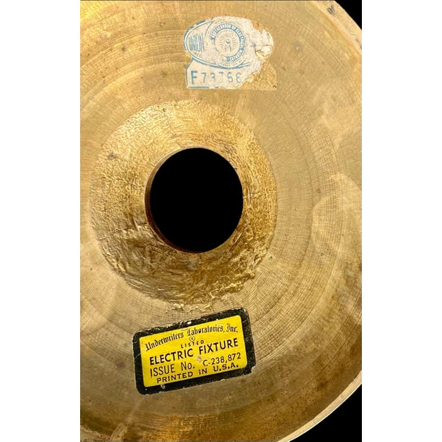 1950s Petite Vintage Cast Brass Five Light Chandelier With Silk Shades For Sale - Image 14 of 14