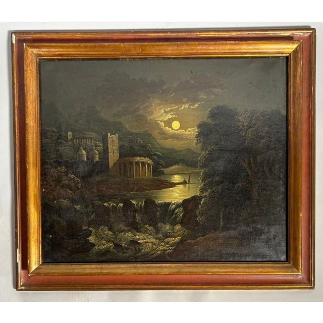 Italian School 18th century Landscape by moonlight Oil painting on canvas Dimensions 73x63cm Relined in the 20th century,...