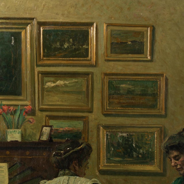 Original Oil on Canvas Painting of Two Women Playing Cards, Signed and Dated Fritz Kraul 1912 For Sale - Image 4 of 10