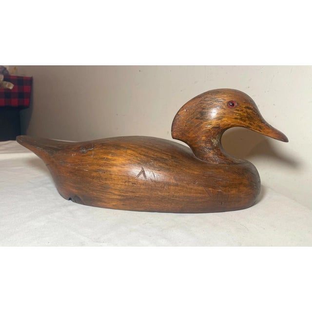 Up for sale is a wonderful antique hand carved wooden Folk Art duck decoy sculpture. It is beautifully carved with nice...