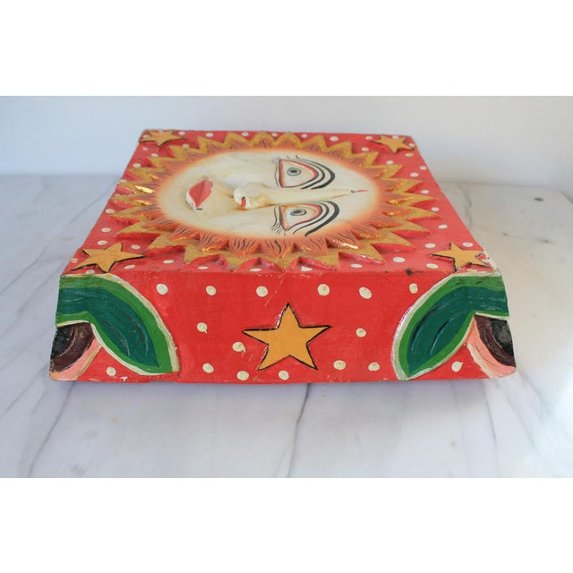 Vintage Handcrafted Painted Wooden Sun Face Wall Hanging For Sale - Image 4 of 10