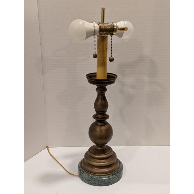 Brass Vintage Classic Solid Brass and Green Marble Table Desk Lamp For Sale - Image 8 of 14