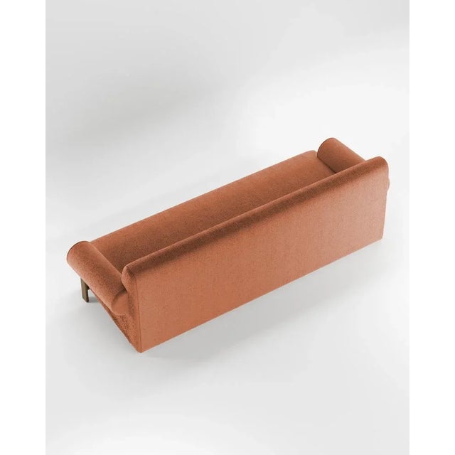 Contemporary Paloma Sofa in Boucle Burnt Orange and Smoked Oak by Bernhardt & Vella for Collector For Sale - Image 3 of 4