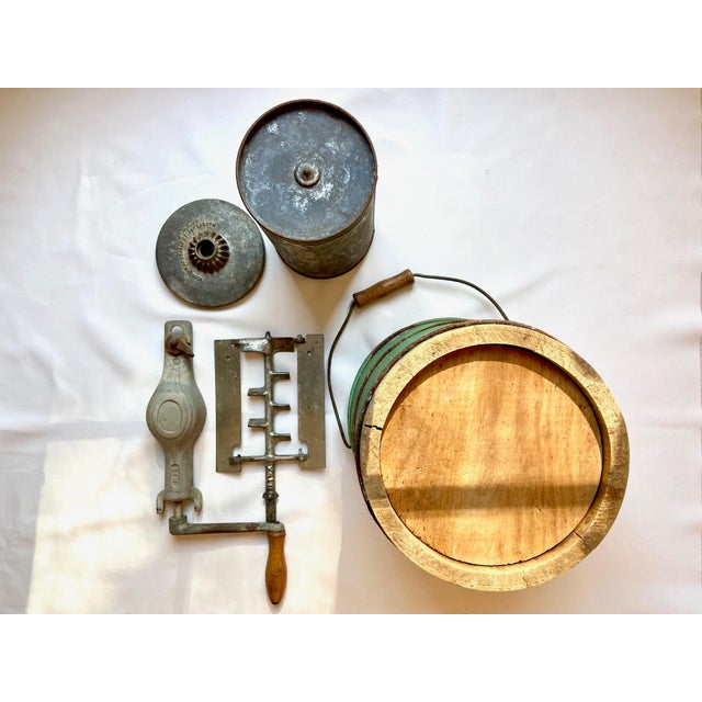 Wood Antique Hand Crank Ice Cream Maker Bucket Freezer For Sale - Image 7 of 11