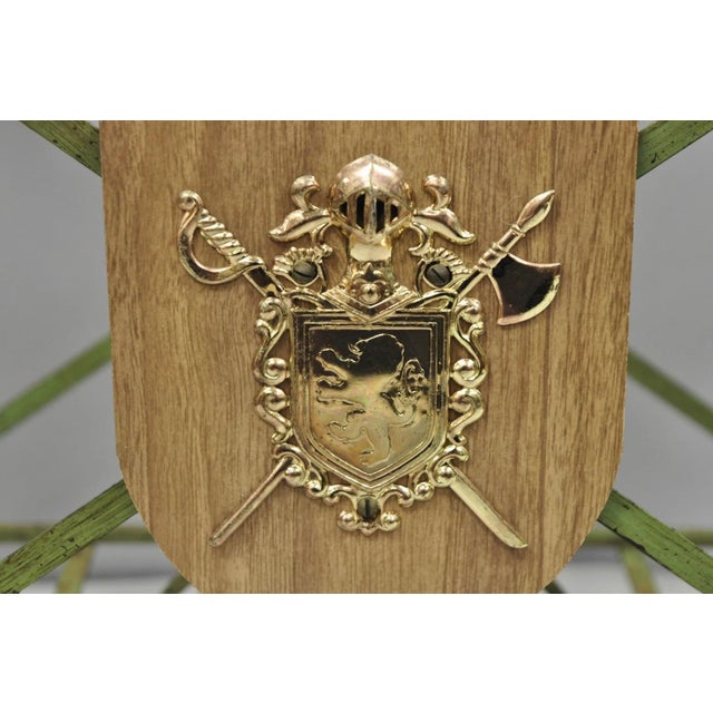 Vintage Italian Neoclassical Green Wrought Iron Book Magazine Rack W/ Shield For Sale - Image 4 of 15