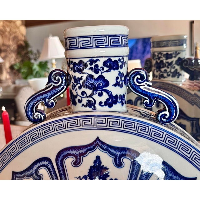 Large Blue & White Chinese Qainlong Style Moon Flask Vase For Sale - Image 10 of 11