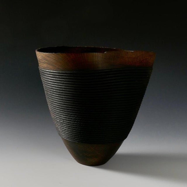 Rope Bowl in Evergreen Oak and Oxides Wood by Yann Marot For Sale - Image 9 of 10